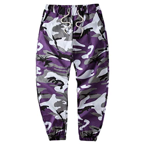 HANQIU Herren Jogginghose, Camouflage, reine Baumwolle, gewebt, Camouflage - Violett - Groß von HANQIU