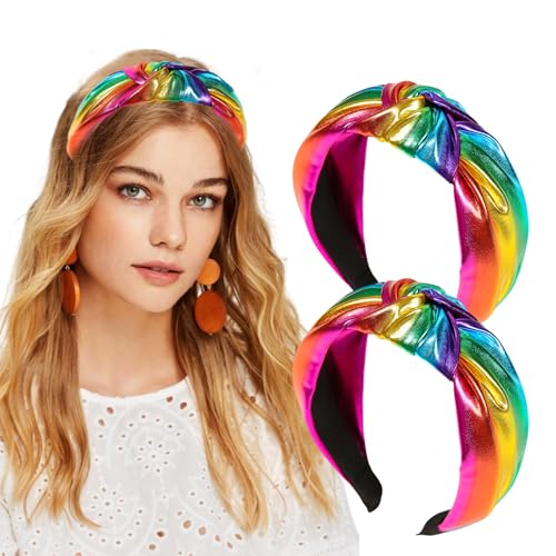 HANSAMU Regenbogen-Stirnbänder mit bunten Streifen, PU-Stirnband für Damen und Mädchen, rutschfest, LGBTQ, breite Spitze, geknotet, Haarschmuck, Gay-Pride-Outfits, Partyzubehör, 2 Stück HANSAMU Regenbogen-Stirnbänder mit bunten Streifen, PU-Stirnband für Damen und Mädchen, rutschfest, LGBTQ, breite Spitze, geknotet, Haarschmuck, Gay-Pride-Outfits, Partyzubehör, 2 Stück von HANSAMU