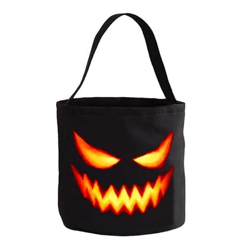 HANSAMU Süßigkeitentüten für Halloween, Süßigkeitenbeutel, gruseliges Kürbisgesicht, groß, tragbar, schwarz, wiederverwendbar, Vlies-Tragetasche, faltbar, wiederverwendbar, für Halloween-Partyzubehör von HANSAMU
