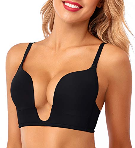 HANSCA Damen Deep Plunge BH Dekolleté Enhancer Low Cut Wireless BH Gepolstert Push Up, Schwarz, 85B von HANSCA