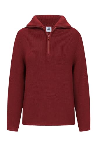 HANSEHELD Damen Troyer Schurwolle Bordeaux 40 | Pullover | 100% Schurwolle | Strickpullover für Frauen | Troyerkragen | Reißverschluss | Wollpullover | Made in Germany von HANSEHELD