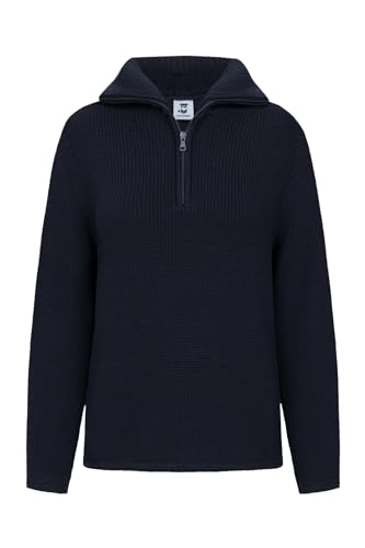 HANSEHELD Damen Troyer Schurwolle Marine-Blau 34 | Pullover | 100% Schurwolle | Strickpullover für Frauen | Troyerkragen | Reißverschluss | Wollpullover | Made in Germany von HANSEHELD