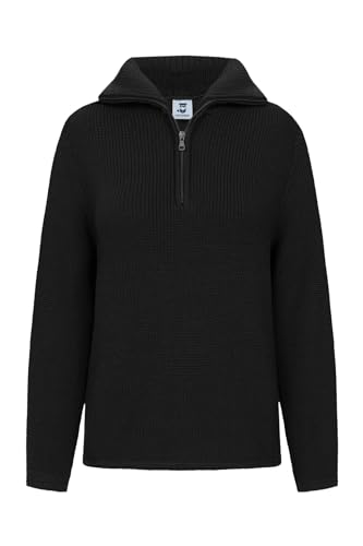 HANSEHELD Damen Troyer Schurwolle Schwarz 36 | Pullover | 100% Schurwolle | Strickpullover für Frauen | Troyerkragen | Reißverschluss | Wollpullover | Made in Germany von HANSEHELD