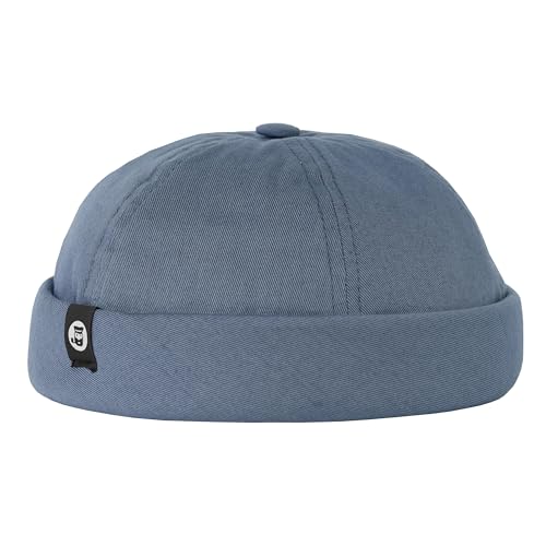 HANSEHELD Docker Cap Baumwolle Blau Grau Kurz Flach Fischermütze | Seemannsmütze | Dockermütze | Unisize | Klettverschluss | Sommer | Docker Hut von HANSEHELD