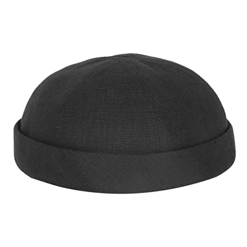 HANSEHELD Docker Cap Leinen Schwarz Kurz Flach Segler Sailor Cap 58 | Seemannsmütze | Dockermütze | Sommer | Docker Hut | Made in Germany von HANSEHELD