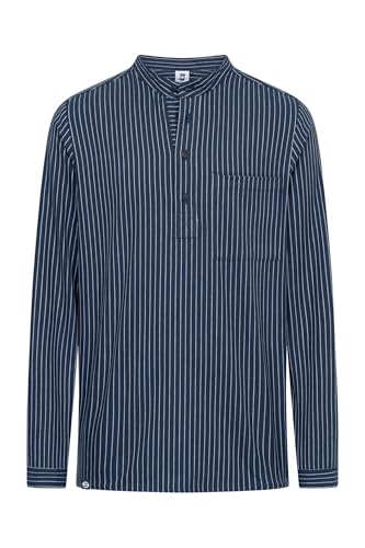 HANSEHELD Fischerhemd Blau Breit Gestreift GOTS Organic XL | Finkenwerder | Herren | Fischer | Langarm | Stehkragen | Schlupfhemd |Freizeithemd von HANSEHELD