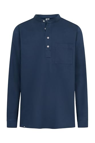 HANSEHELD Fischerhemd Blau Uni GOTS Organic S | Herren Freizeithemd | Dunkelblau | Stehkragen | Schlupfhemd | Fischer von HANSEHELD