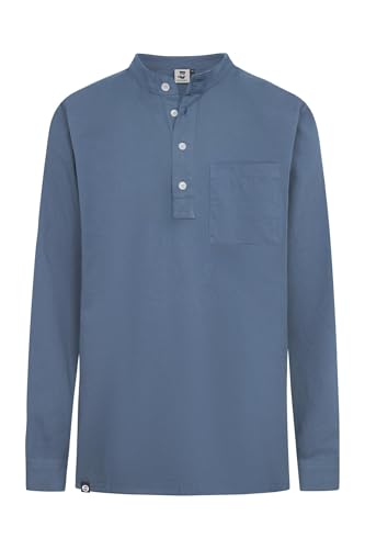 HANSEHELD Fischerhemd Jeans Blau Uni GOTS Organic S | Herren Freizeithemd | Dunkelblau | Stehkragen | Schlupfhemd von HANSEHELD
