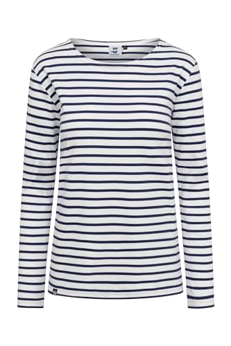 HANSEHELD Streifenshirt Damen Natur-Marine Langarm Weiß Blau GOTS Organic S | Frauen Ringelshirt | Streifen | Bretonisches Hemd | Matrosenshirt | Gestreift | Bio Baumwolle von HANSEHELD
