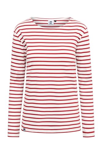 HANSEHELD Streifenshirt Damen Natur-Rot Langarm Weiß Rot M | Frauen Ringelshirt | Streifen | Bretonisches Hemd | Matrosenshirt | Gestreift von HANSEHELD