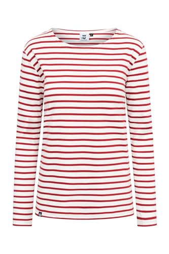 HANSEHELD Streifenshirt Damen Natur-Rot Langarm Weiß Rot GOTS Organic S | Frauen Ringelshirt | Streifen | Bretonisches Hemd | Matrosenshirt | Gestreift | Bio Baumwolle von HANSEHELD