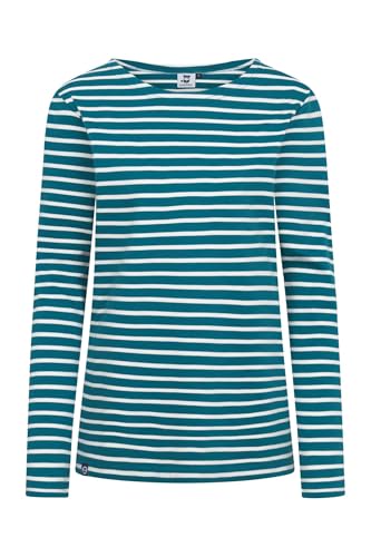 HANSEHELD Streifenshirt Damen Petrol-Natur Langarm Blau Grün GOTS Organic S | Frauen Ringelshirt | Streifen | Bretonisches Hemd | Matrosenshirt | Gestreift | Bio Baumwolle von HANSEHELD