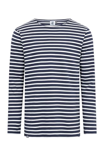 HANSEHELD Streifenshirt Herren Marine-Natur Langarm Blau Weiß GOTS Organic S | Männer Ringelshirt | Streifen | Bretonisches Hemd | Matrosenshirt | Gestreift | Bio Baumwolle von HANSEHELD