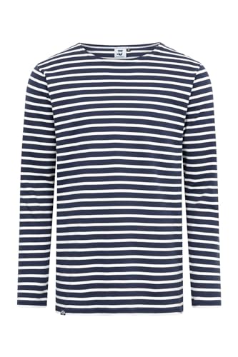 HANSEHELD Streifenshirt Herren Marine-Natur Langarm Blau Weiß XL | Männer Ringelshirt | Streifen | Bretonisches Hemd | Matrosenshirt | Gestreift von HANSEHELD