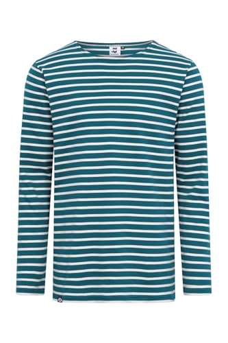 HANSEHELD Streifenshirt Herren Petrol-Natur Langarm Blau Grün GOTS Organic M | Männer Ringelshirt | Streifen | Bretonisches Hemd | Matrosenshirt | Gestreift | Bio Baumwolle von HANSEHELD