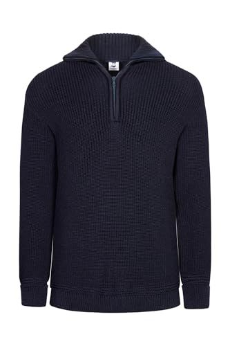 HANSEHELD Troyer Wolle Herren Blau 56 | Pullover | Troyer-Kragen mit Reißverschluss | 100% Schurwolle | Made in Germany | Strickpullover | Dunkelblau Marine von HANSEHELD