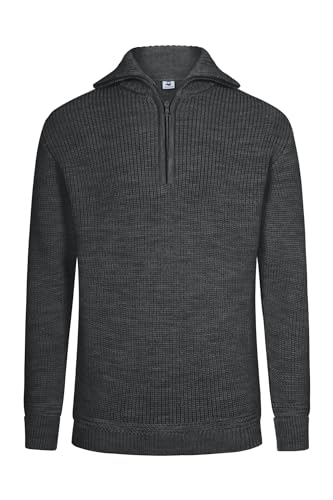 HANSEHELD Troyer Wolle Herren Anthrazit 60 | Pullover | Troyer-Kragen mit Reißverschluss | 100% Schurwolle | Made in Germany | Strickpullover von HANSEHELD