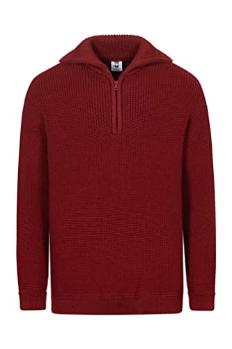 HANSEHELD Troyer Wolle Herren Bordeaux 56 | Pullover | Troyer-Kragen mit Reißverschluss | 100% Schurwolle | Made in Germany | Strickpullover | Rot von HANSEHELD