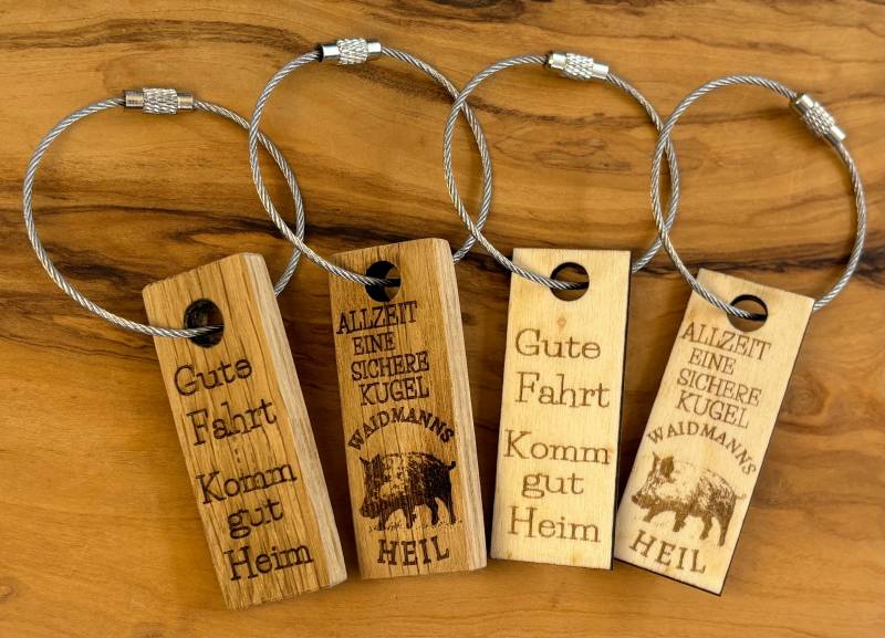 Schlüsselanhänger, Eiche Unbehandelt, Geschenk Für Jäger, Beidseitig Lasergraviert von HANSELSSHOP