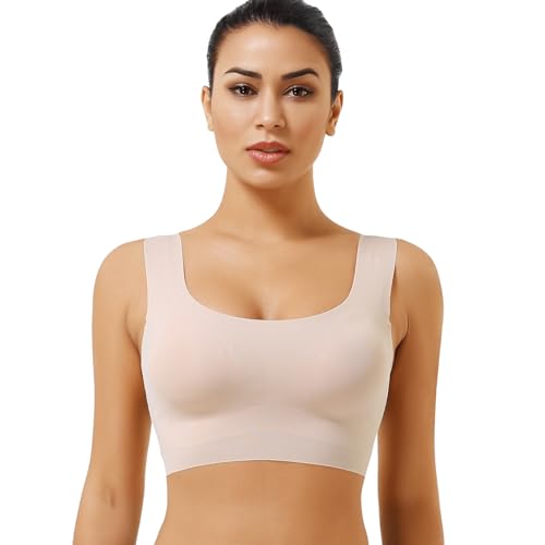 HANSILK Sport BH Damen, rückenfreier Sport-BH mit abnehmbarem Brustpolster weicher Nahtloser bequemer Yoga-BH, nude, Large von HANSILK