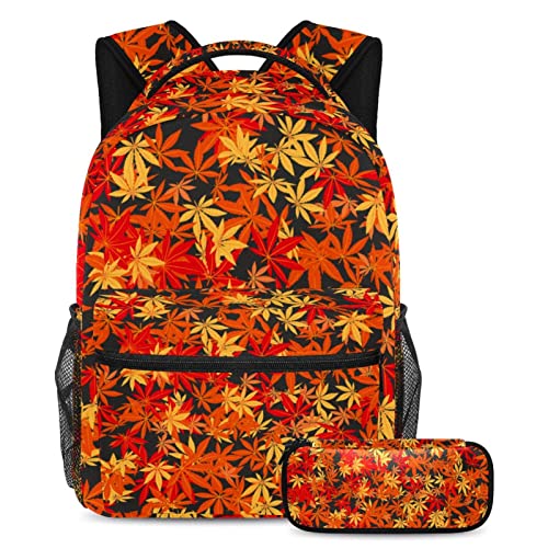 Schulrucksack mit Federmäppchen für Teenager Mädchen Jungen Reise Schultertasche für Männer Frauen Japanischer Ahorn, mehrfarbig Schulrucksack mit Federmäppchen für Teenager Mädchen Jungen Reise Schultertasche für Männer Frauen Japanischer Ahorn, mehrfarbig von HANXIAODONG