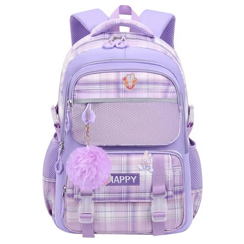 HANXIUCAO Kinderrucksack Schultasche Mädchen Große Kapazität Niedliche Schultasche mit Fächern für Kinder Grundschule Junior High School (Lila) von HANXIUCAO