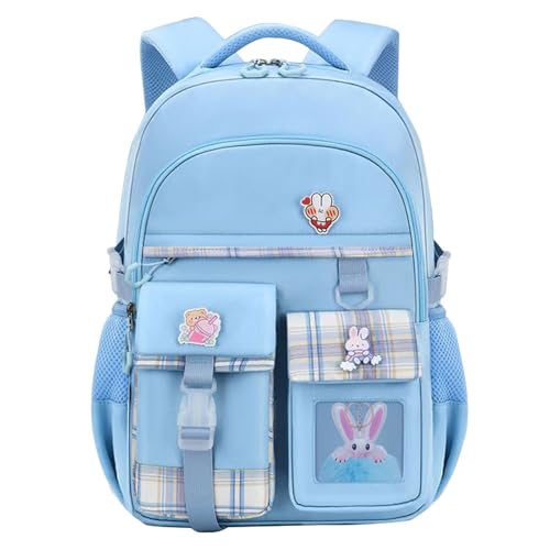 HANXIUCAO Schulrucksack Mädchen, Wasserabweisend und Atmungsaktiv Ranzen Mädchen für 1. bis 5. Klasse mit Laptopfach, Blau von HANXIUCAO