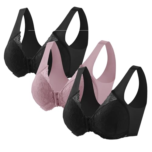 BH Damen ohne bügel Baumwolle Große Größen mit Vorderverschluss Baumwolle Komfort Klassischer BHS Push Up Vollschalen Starker Halt Bügellos Sport BH Vorderverschluss nach Brust op von HANXIULIN