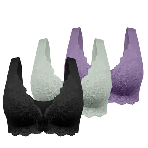BH nahtlos 3er Pack Vorderverschluss mit Spitze Starker Halt BHS Baumwolle Vollschalen T-Shirt Komfort Breite Träger Bralette Weich Bequemer Bustier BH vorne verschließbar 95 d von HANXIULIN