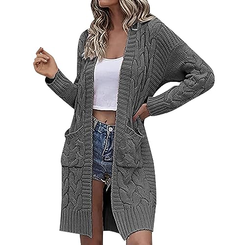 Bunter Pullover Damen Frauen Herbst Und Winter Casual Mode Lose Langarm Solide Pullover Mantel Damenwesten Elegant Strick Langarm (Grey, XXL) von HANXIULIN