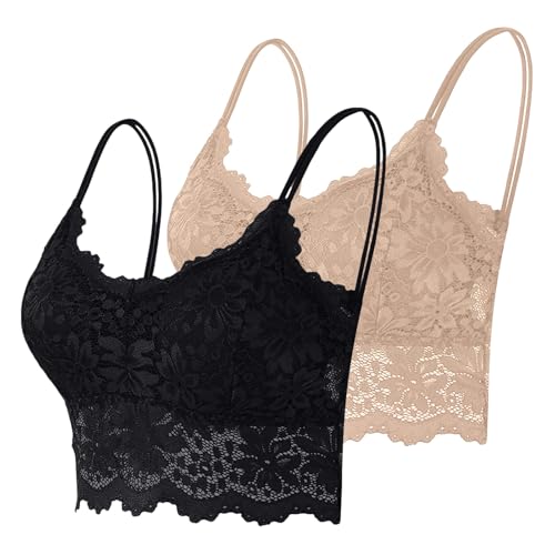 Comfit BH original 2er Pack Spitze BHS ohne Bügel Bralettes mit Blumenmuster Push Up Cami Bustier mit Polste Atmungsaktiv Comfit Bralette mit Trägern Spitzen Bügelloser BH ohne bügel gepolstert von HANXIULIN
