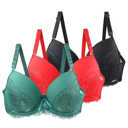 HANXIULIN BH 80c,3er Pack Push Up BH Damen mit Bügel Große Brüste Starker Halt Bügelloser Vollschalen Formbügel und Spitze Klassische BHS Bequem Bralette Soft Bustier von HANXIULIN