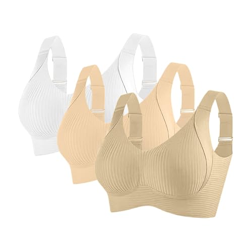 BH ohne bügel Baumwolle,3er Pack Große Brüste Starker Halt Push Up Sport BHS mit Verstellbarem Seamless Comfit Tshirt Set Soft Nahtloser Bustier,BH kleine brüste von HANXIULIN
