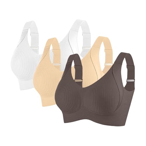 Balconette BH Push up,3er Pack Große Brüste Starker Halt Push Up Sport BHS mit Verstellbarem Seamless Comfit Tshirt Set Soft Nahtloser Bustier,BH wäschenetz von HANXIULIN
