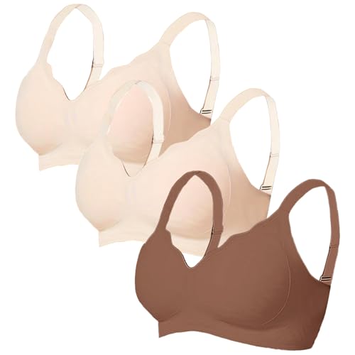 HANXIULIN Balconette BH Push up 3er Pack Push Up ohne Bügel Seamless Comfit BHS Soft Nahtloser Bügelloser Atmungsaktiv mit Verstellbarem Vollschalen Unterwäsche Bequemer Bustier BHS von HANXIULIN