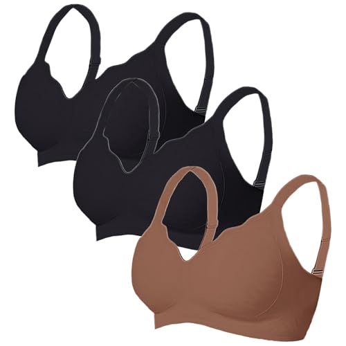HANXIULIN Comfit BH 3er Pack Push Up ohne Bügel Seamless Comfit BHS Soft Nahtloser Bügelloser Atmungsaktiv mit Verstellbarem Vollschalen Unterwäsche Bequemer Bustier Push up BH von HANXIULIN
