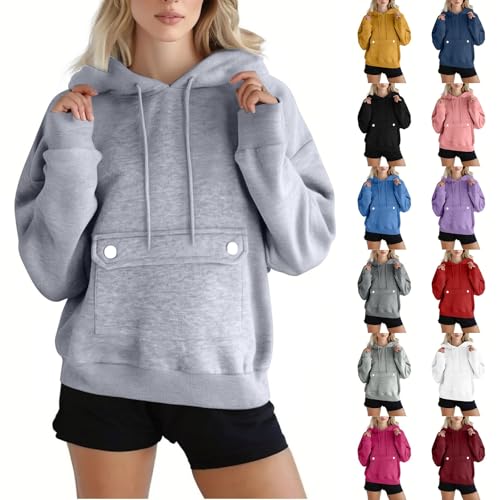 HANXIULIN Damen Hoodie Hoodie Kapuzenpullover Pullover Herbst Winter Casual Sweatshirt Langarm Baumwolle Hoody Oberteile mit Kapuze Bequemer Streetwear Tops Oversize Sweatshirt Damen lila von HANXIULIN