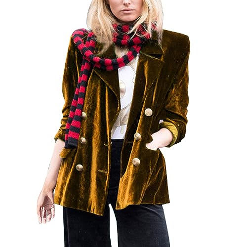 HANXIULIN Goldener Samtblazer Blazer Damen Blazer Übergangsjacke Basic Knopfleiste Military Mantel Damen Lange Elegante Strickjacke mit langen Ärmeln Blazer Kurzmantel Tunika Tops von HANXIULIN