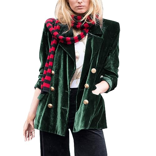 HANXIULIN Goldener Samtblazer Blazer Damen Elegant Business Winterjacke Schlichtes Business Büro Anzugjacke Kurzblazer Blazer mit Taschen Military Mantel Blazer Sportlicher Hosenanzug von HANXIULIN