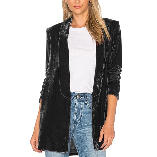 HANXIULIN Goldener Samtblazer Blazer Damen Kurzblazer Business Schlichtes Business Büro Anzugjacke Unijacke Blazerjacke Slim Fit Anzugjacke Knopfleiste Mantel Tunika Clubwear von HANXIULIN