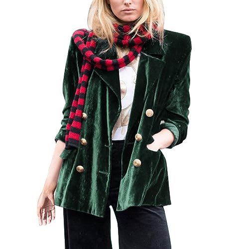 HANXIULIN Goldener Samtblazer Blazer Langarm-Blazer Damen Elegante Karo Zweiteiler Slim Fit Ein-Knopf-Anzugjacke mit Seitentasche Anzugjacke Knopfleiste Sportlicher Hosenanzug von HANXIULIN