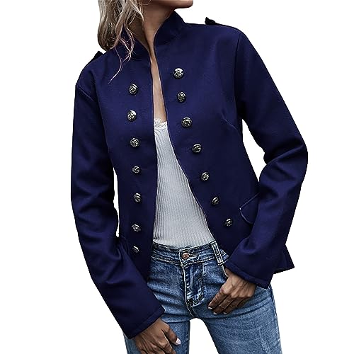 HANXIULIN Langarm Blazer Damen Elegant Blazer Jacke Basic Knopfleiste Military Mantel Freizeitjacke Sweatshirts mit Taschen Print treetwear Festlicher Sportlicher Hosenanzug von HANXIULIN