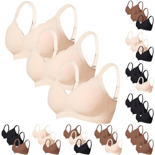 HANXIULIN Nahtloser BH ohne bügel 3er Pack Push Up ohne Bügel Seamless Comfit BHS Soft Nahtloser Bügelloser Atmungsaktiv mit Verstellbarem Vollschalen Unterwäsche Bequemer Bustier BH Set von HANXIULIN