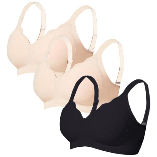 HANXIULIN Push up BH ohne bügel 3er Pack Push Up ohne Bügel Seamless Comfit BHS Soft Nahtloser Bügelloser Atmungsaktiv mit Verstellbarem Vollschalen Unterwäsche Bequemer Bustier Spitzen BH von HANXIULIN