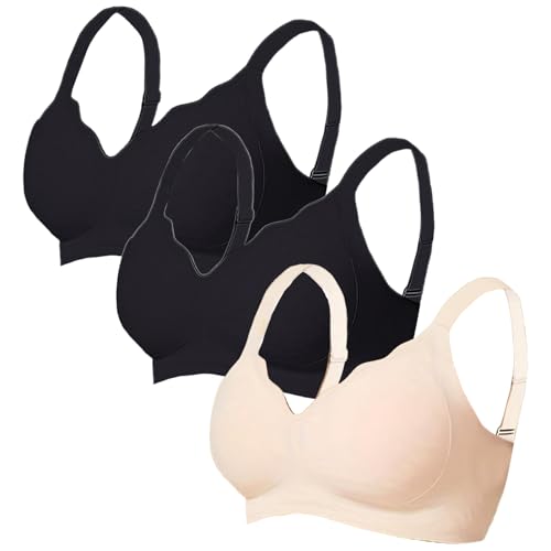 HANXIULIN Schlaf BH 3er Pack Push Up ohne Bügel Seamless Comfit BHS Soft Nahtloser Bügelloser Atmungsaktiv mit Verstellbarem Vollschalen Unterwäsche Bequemer Bustier bügelloser BH von HANXIULIN