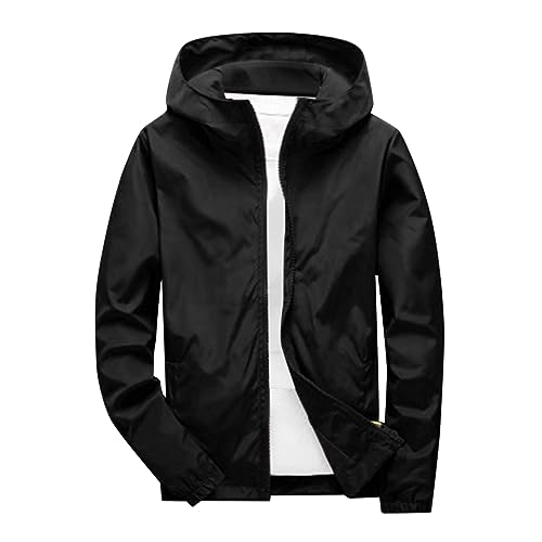 HANXIULIN Schwarze Jacken Herren Kurz Herren Herbst und Winter einfarbige Fat Plus Langarm-Freizeitjacke mit Kapuze Jacken Herren Günstig (Black, XXXXXL) von HANXIULIN