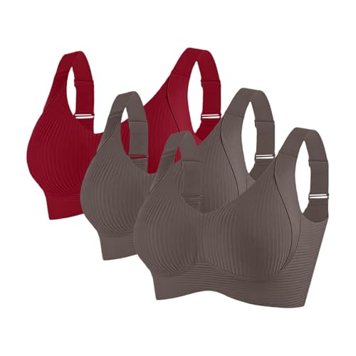Seamless BH,3er Pack Große Brüste Starker Halt Push Up Sport BHS mit Verstellbarem Seamless Comfit Tshirt Set Soft Nahtloser Bustier,Baumwoll BH von HANXIULIN