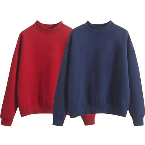 HANXIULIN häkelpullover Damen Pullover Sweatshirt ohne Kapuze Langarm Rundhals Winterpullover Herbst Winter Hoodie Frauen Locker Casual Streetwear Oberteil Sport Bluse Tops Damen Sweatshirt von HANXIULIN