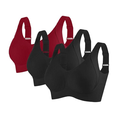 Nahtloser BH ohne bügel,3er Pack Große Brüste Starker Halt Push Up Sport BHS mit Verstellbarem Seamless Comfit Tshirt Set Soft Nahtloser Bustier,BH 95a von HANXIULIN