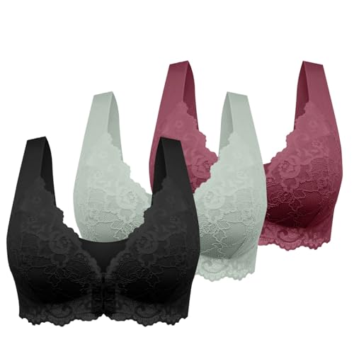 Schlaf BH 3er Pack Vorderverschluss mit Spitze Starker Halt BHS Baumwolle Vollschalen T-Shirt Komfort Breite Träger Bralette Weich Bequemer Bustier BH Vorderverschluss 95d von HANXIULIN